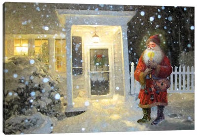 A Visit From Santa Canvas Art Print - Christmas Scenes