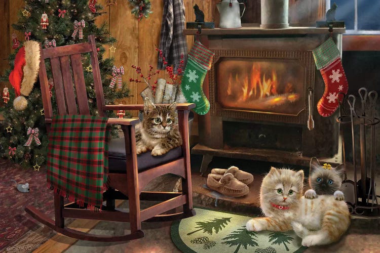 Fireside Kitties by Giordano Studios wall art