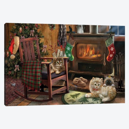 Fireside Kitties Canvas Print #GIO51} by Giordano Studios Canvas Art Print
