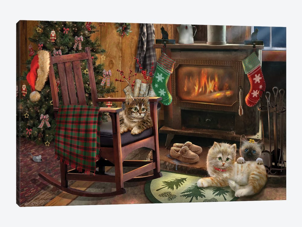Fireside Kitties by Giordano Studios 1-piece Canvas Art
