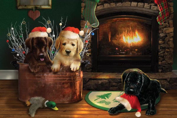 Puppies: Fireside Lab Trio by Giordano Studios