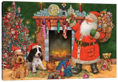 Good Dogs For Santa Canvas Art Print - Santa Claus Art
