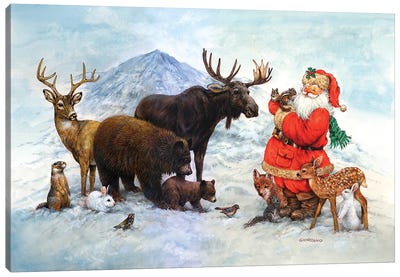 Jolly St. Nick Canvas Art Print - Reindeer Art