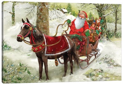 Let's Go For A Sleighride Canvas Art Print - Santa Claus Art