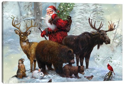 Santa's Best Friends Canvas Art Print - Deer Art