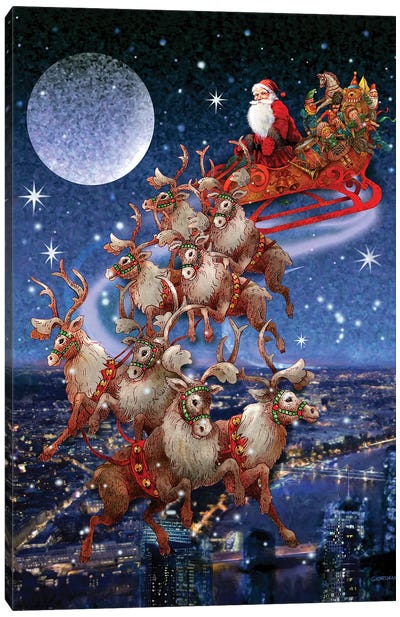 Santa's Sleighride Canvas Art Print - Large Christmas Art