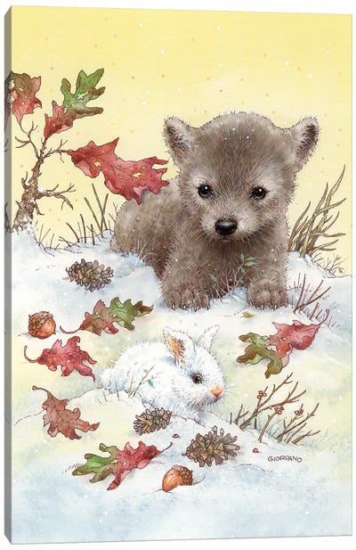 Baby Wolf Canvas Art Print - Rustic Winter