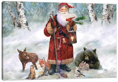 Woodland Santa Canvas Art Print - Rustic Winter