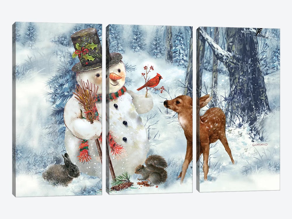 Woodland Snowman by Giordano Studios 3-piece Art Print