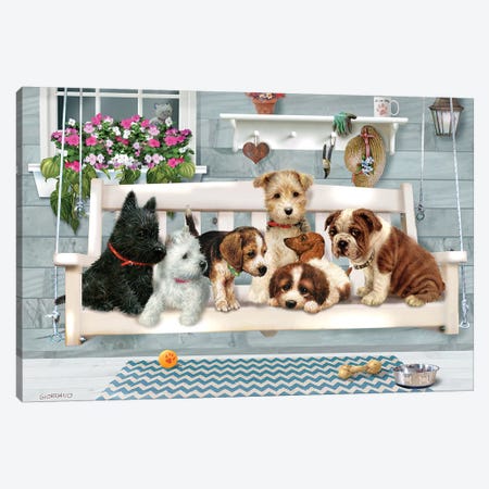 (Pups Only) Porch Pals Canvas Print #GIO83} by Giordano Studios Canvas Art