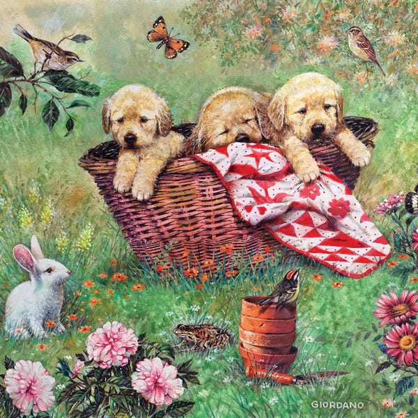 Puppies: Basket Of Cheer by Giordano Studios