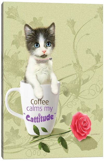 Coffee Break Canvas Art Print - Kitten Art