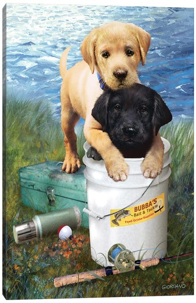 Fishing Buddies Canvas Art Print - Puppy Art