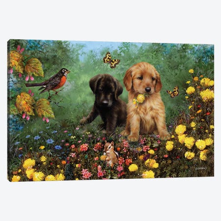Labs In The Meadow Canvas Print #GIO93} by Giordano Studios Art Print