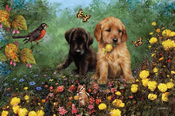 Puppies: Labs In The Meadow by Giordano Studios