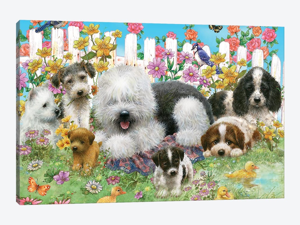 Picket Fence Pups by Giordano Studios 1-piece Art Print