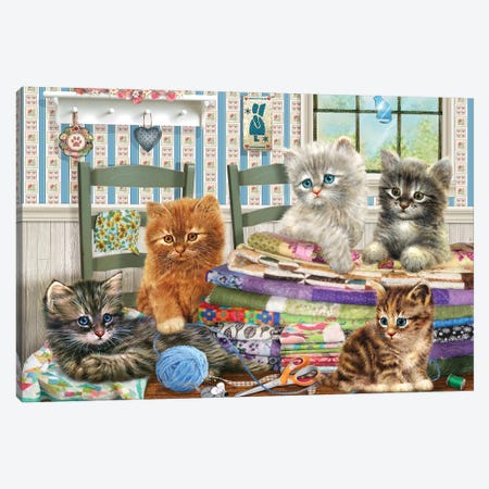 Quilting Kitties Canvas Print #GIO98} by Giordano Studios Canvas Art Print