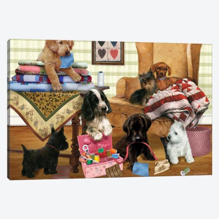 Quilting Pups Canvas Print #GIO99} by Giordano Studios Canvas Print