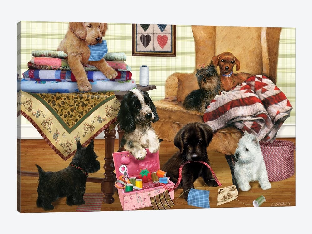 Quilting Pups by Giordano Studios 1-piece Canvas Artwork
