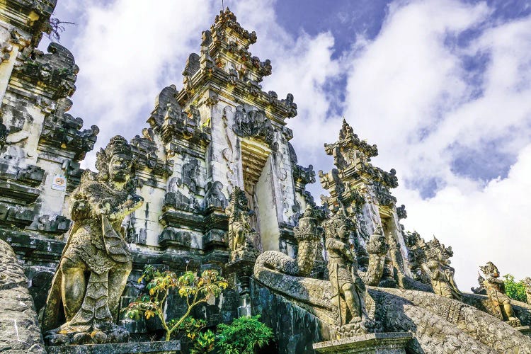 Munificent Grounds Of Heaven'S Gate With Seven Temples Overlooking Bali'S Highest Volcano Mount Agung.