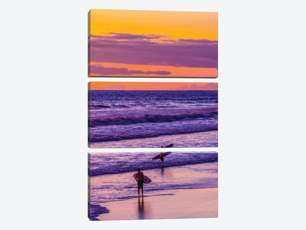 The Golden Light Of The Setting Sun Reflects A Gold Glow On The Beach At Pererenan Beach, Bali, Indonesia by Greg Johnston 3-piece Canvas Wall Art
