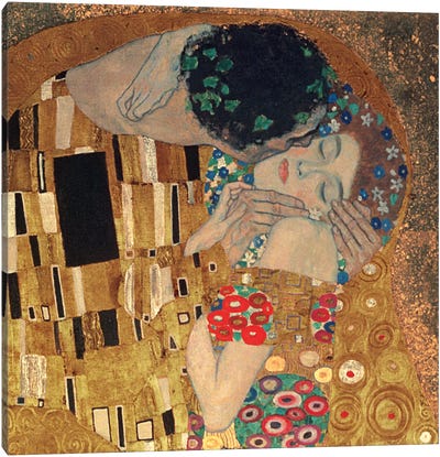 Il Bacio, Square Detail Canvas Art Print - Gustav Klimt