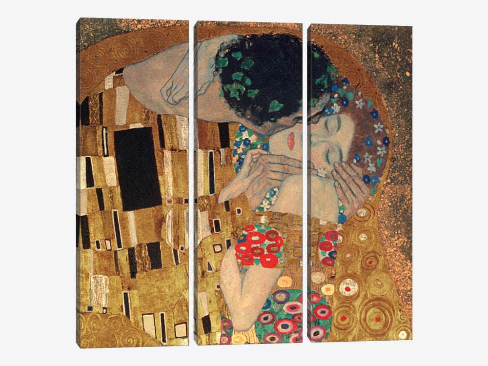 Il Bacio, Square Detail by Gustav Klimt 3-piece Canvas Artwork