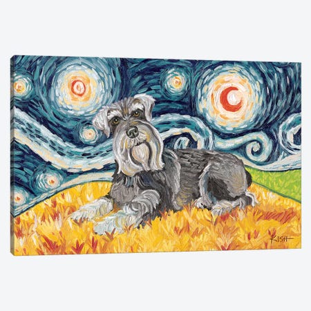 Schnauzer On A Starry Night Canvas Print #GKS100} by Gretchen Kish Serrano Canvas Wall Art