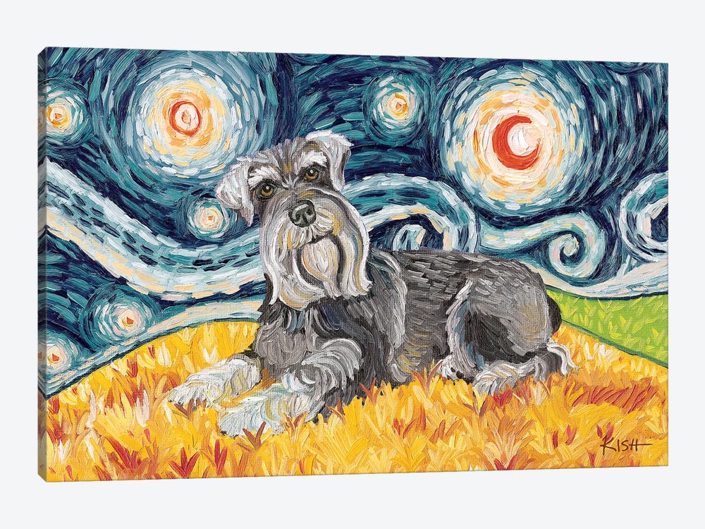 Schnauzer On A Starry Night by Gretchen Kish Serrano 1-piece Canvas Print