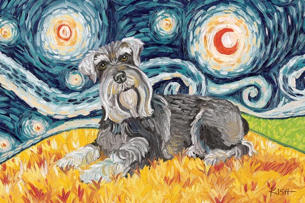 Starry Night Collection: Schnauzer On A Starry Night by Gretchen KISH Serrano