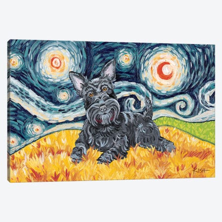 Scottish Terrier On A Starry Night Canvas Print #GKS101} by Gretchen Kish Serrano Canvas Wall Art