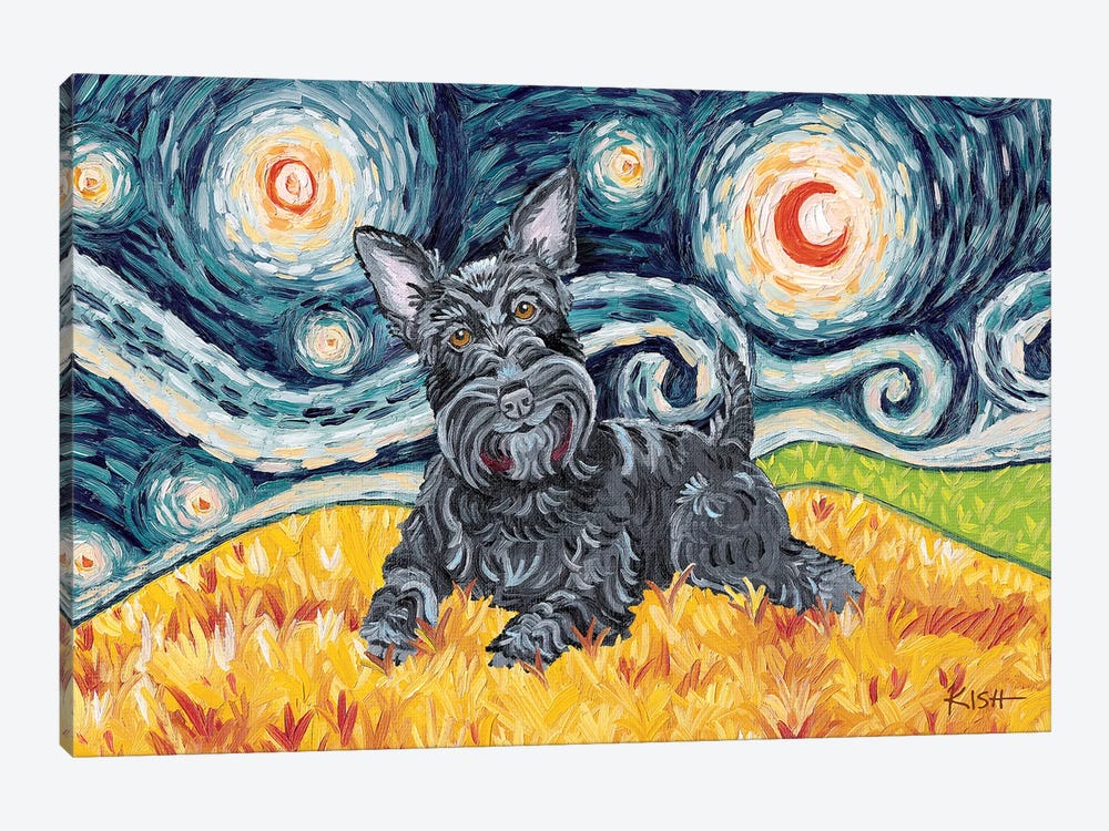 Scottish Terrier On A Starry Night by Gretchen Kish Serrano 1-piece Canvas Art