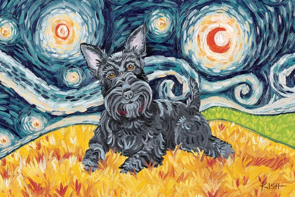 Scottish Terriers: Scottish Terrier On A Starry Night by Gretchen KISH Serrano