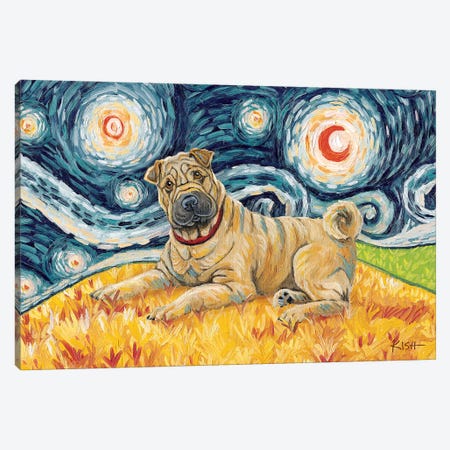 Shar Pei On A Starry Night Canvas Print #GKS102} by Gretchen Kish Serrano Canvas Artwork
