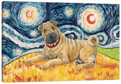 Shar Pei On A Starry Night Canvas Art Print - Shar-Pei Art