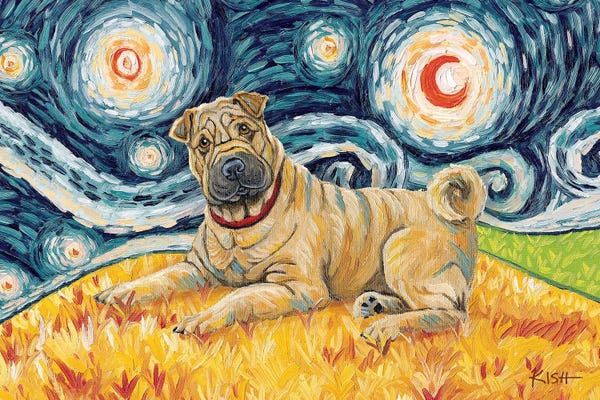 Shar-Peis: Shar Pei On A Starry Night by Gretchen KISH Serrano
