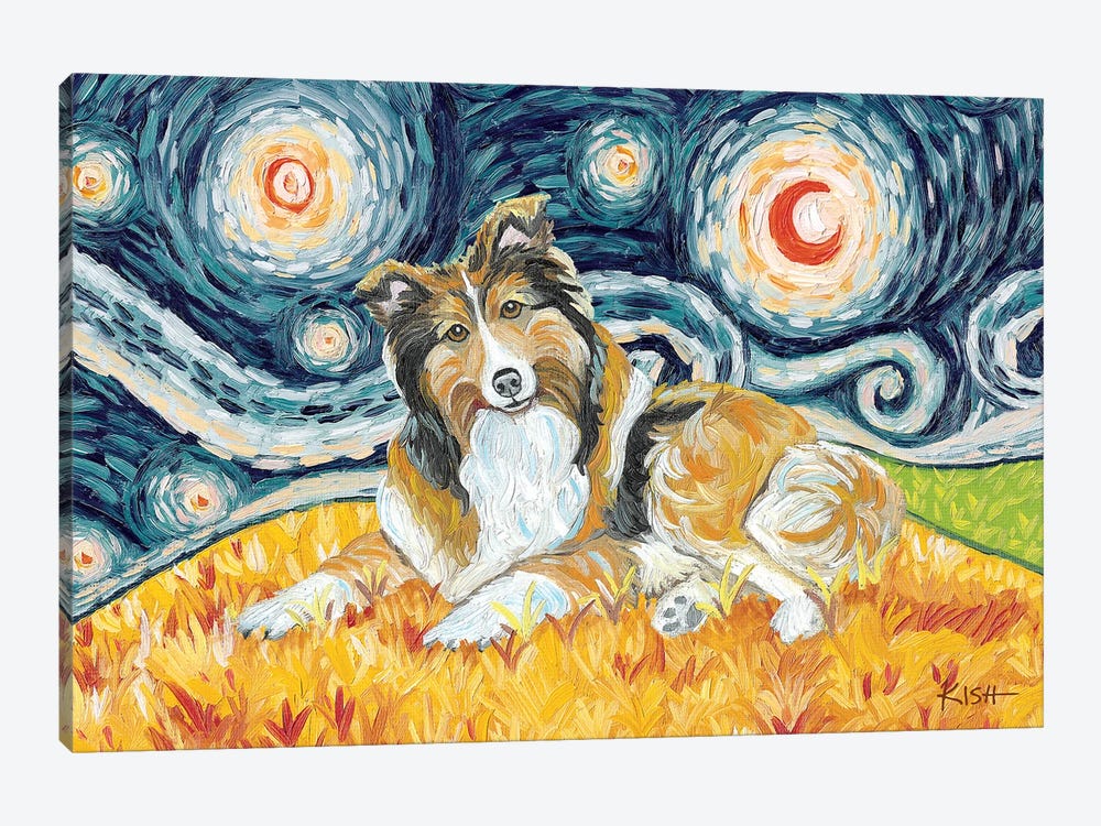 Sheltie On A Starry Night by Gretchen Kish Serrano 1-piece Canvas Artwork