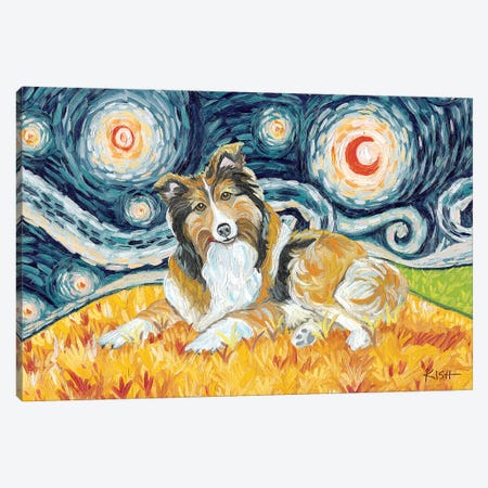 Sheltie On A Starry Night Canvas Print #GKS103} by Gretchen Kish Serrano Canvas Wall Art