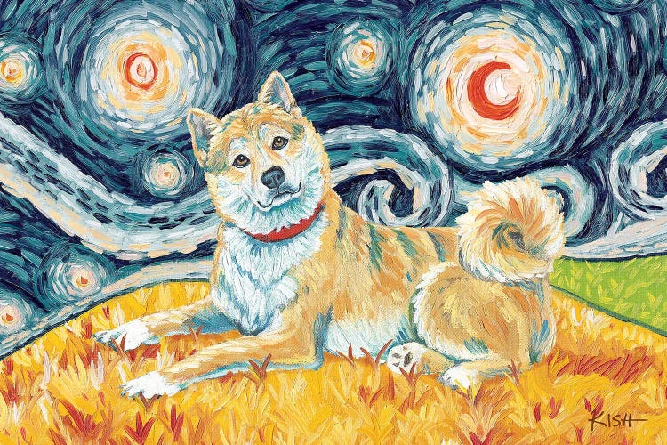 Shiba Inu On A Starry Night Cream by Gretchen Kish Serrano wall art
