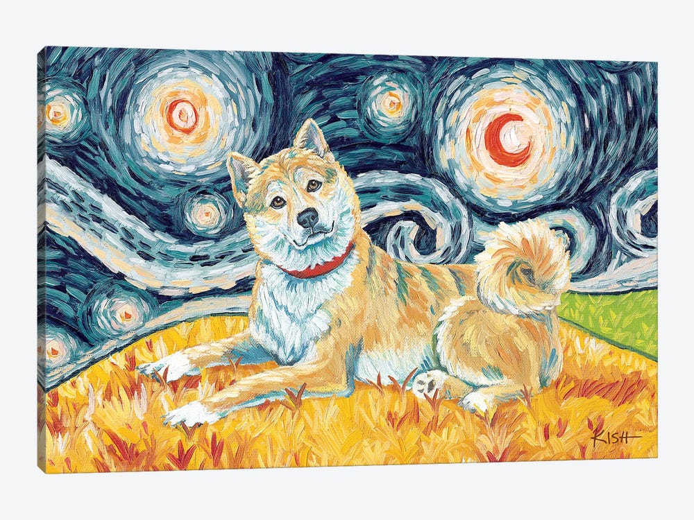 Shiba Inu On A Starry Night Cream by Gretchen Kish Serrano 1-piece Canvas Art Print