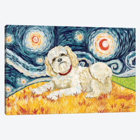 Shih Tzu On A Starry Night Cream Canvas Print #GKS107} by Gretchen Kish Serrano Canvas Print