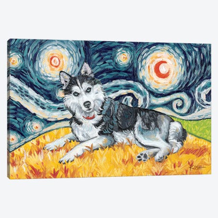 Siberian Husky On A Starry Night Canvas Print #GKS108} by Gretchen Kish Serrano Canvas Art