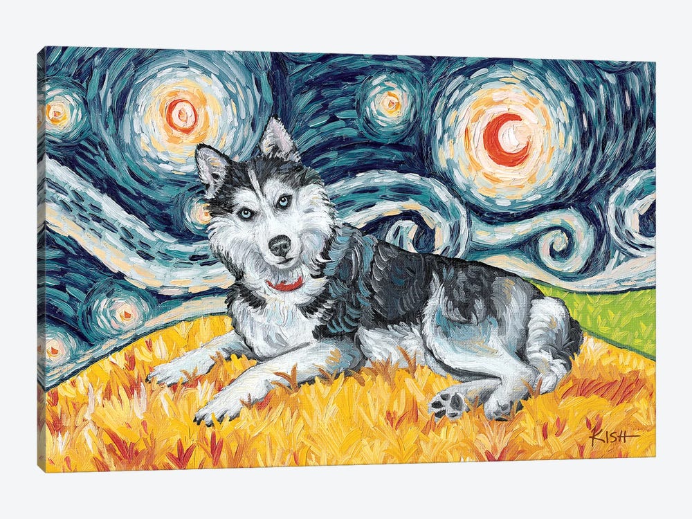 Siberian Husky On A Starry Night by Gretchen Kish Serrano 1-piece Art Print