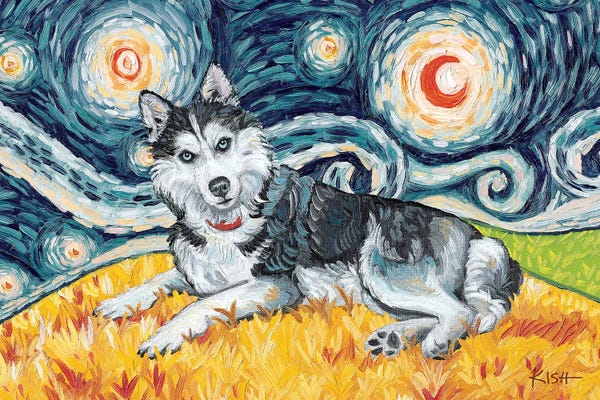 Siberian Huskies: Siberian Husky On A Starry Night by Gretchen KISH Serrano