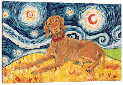 Vizsla On A Starry Night Canvas Art Print