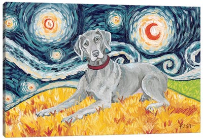 Weimaraner On A Starry Night Canvas Art Print - Gretchen Kish Serrano