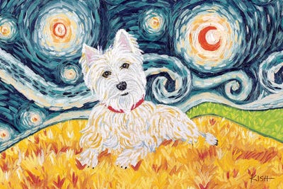 Westie On A Starry Night by Gretchen KISH Serrano metal wall art