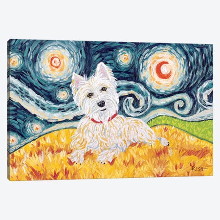 Westie On A Starry Night Canvas Print #GKS111} by Gretchen Kish Serrano Art Print