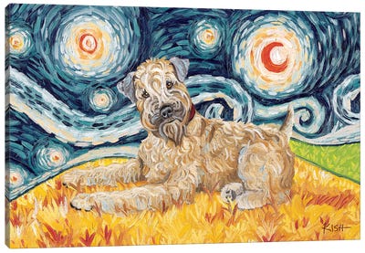 Wheaten Terrier On A Starry Night Canvas Art Print - Gretchen Kish Serrano