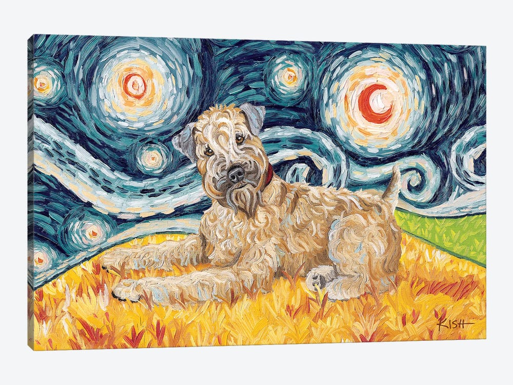 Wheaten Terrier On A Starry Night by Gretchen Kish Serrano 1-piece Canvas Wall Art